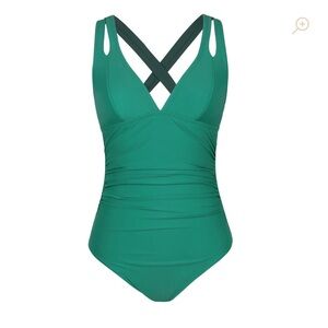 Ruched Cross Back Tie One-Piece Swimsuit Sexy V-Neck Monokini Swimwear